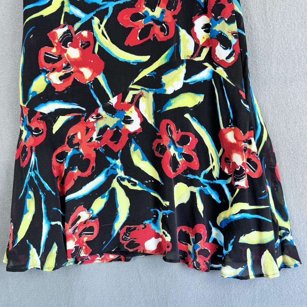 Chico's Silk Skirt Womens 2 Black Floral Lined Sheer Midi‎ Love Holidays Flaws - Picture 3 of 14